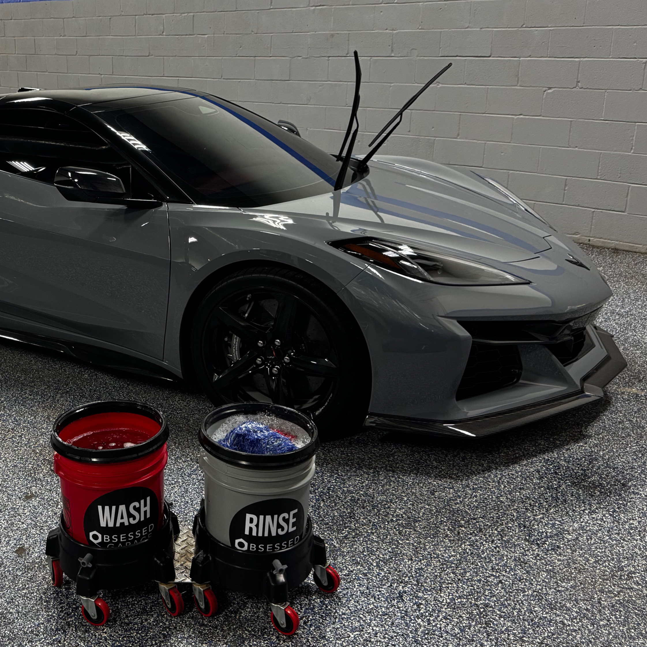 Gray Corvette prepared for ceramic coating